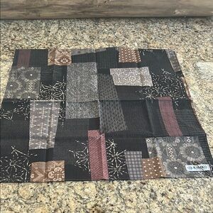 NWOT 20x20 Kiriko Cotton Linen Patchwork Black Brown Patterned Bandana w